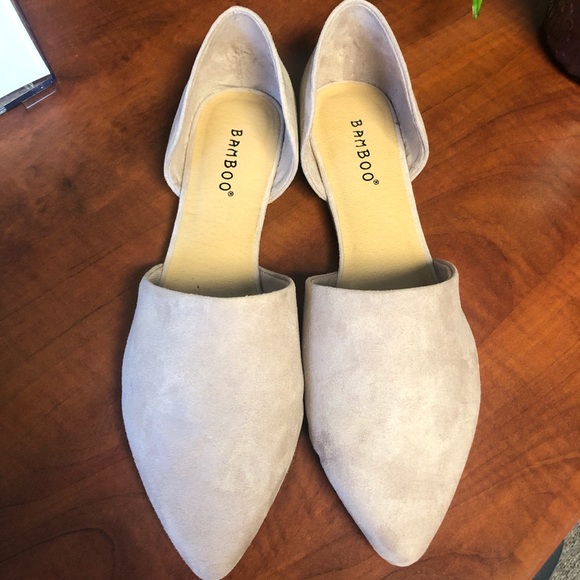 BAMBOO Shoes - Pointed toe flat, women ballet open side slip on.